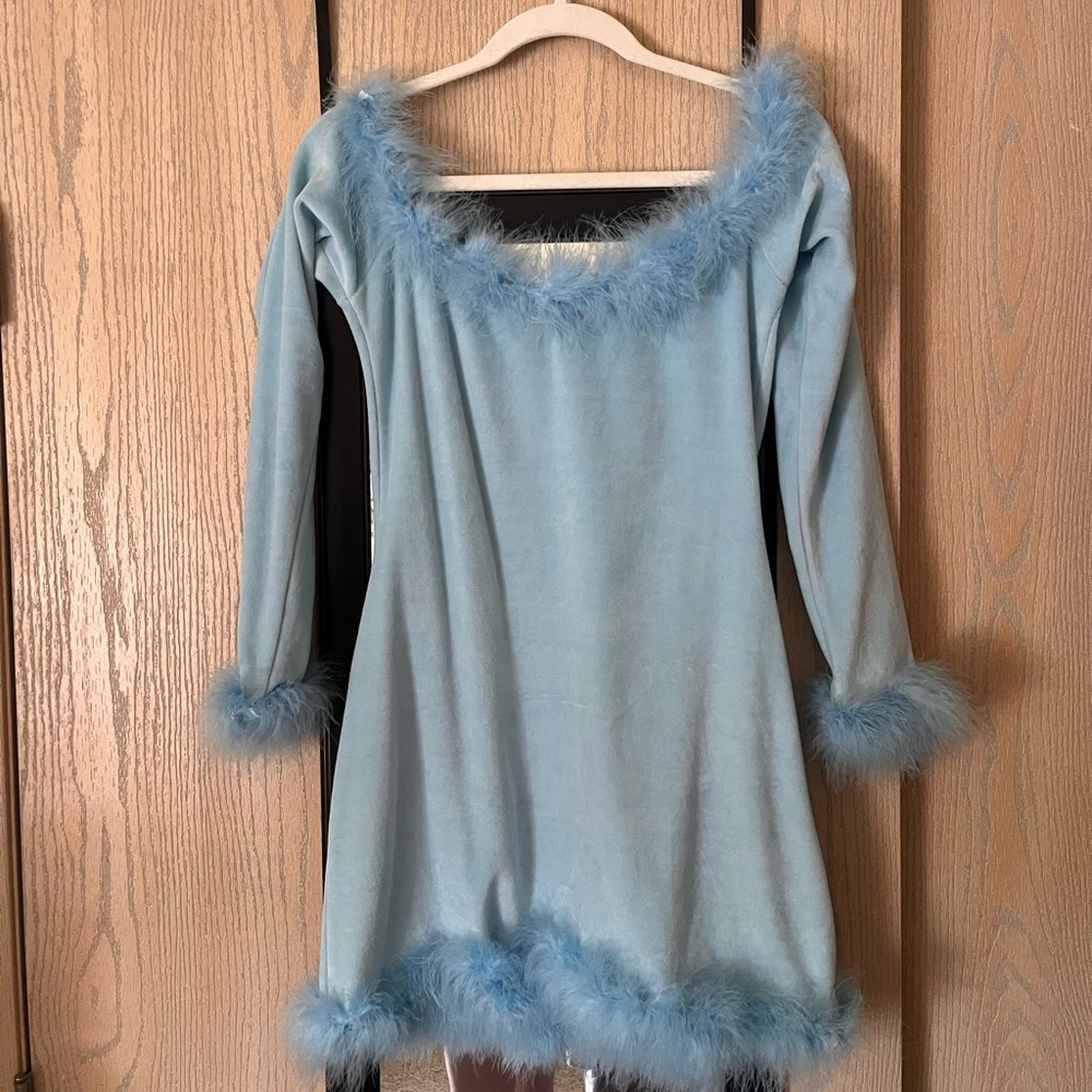 SugarThrillz Blue Feathered Mini Dress